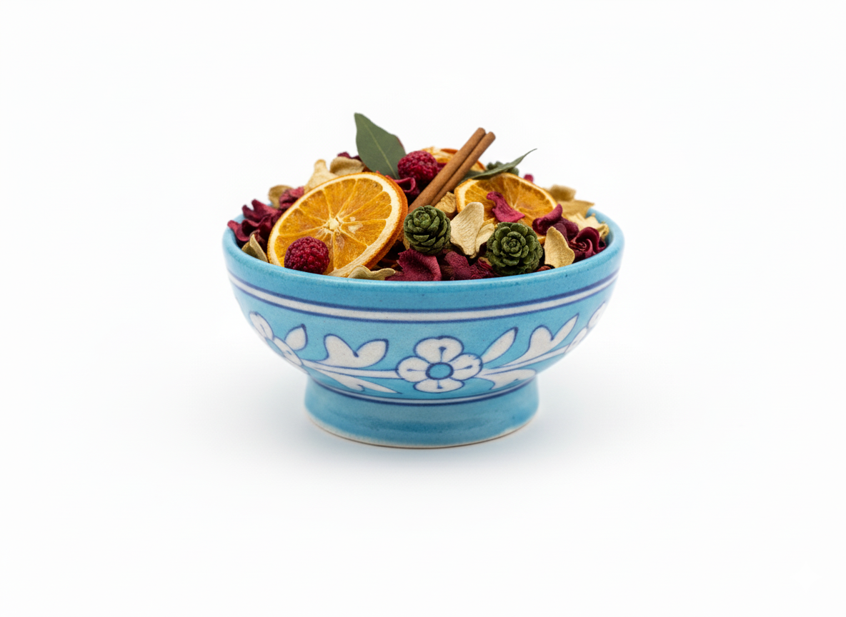 Turquoise 4-Inch Blue Pottery Bowl | Hand-Painted Floral Ceramic Katori | Small Serving Bowl