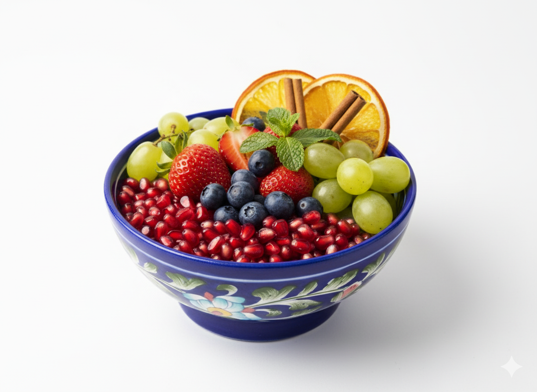 Modern Cobalt Blue 8-Inch Blue Pottery Bowl | Hand-Painted Geometric Ceramic Serving Bowl