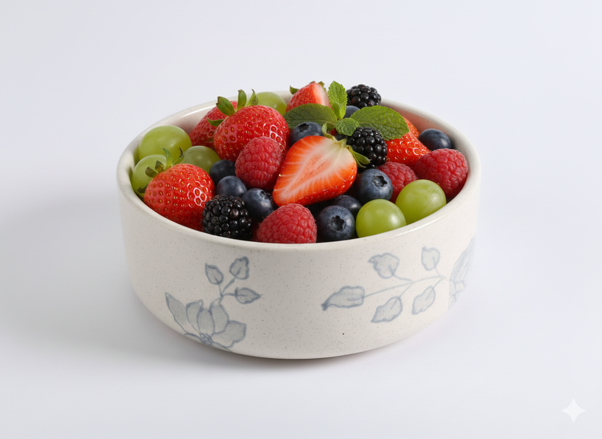 Stoneware Ceramic Cereal Bowl - Speckled Beige with Blue Floral Pattern - Rustic & Modern for Soup, Salads, and Snacks - Microwave & Dishwasher Safe.