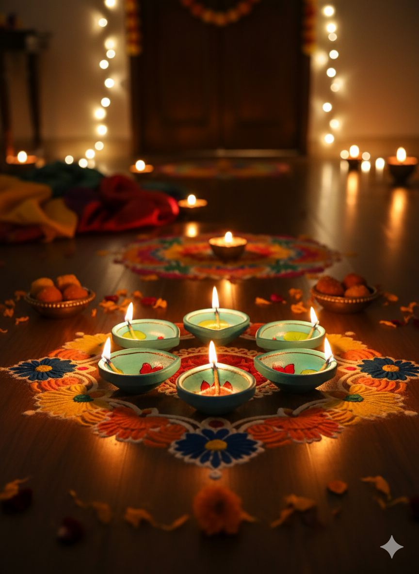 (Set of 5) Handcrafted Blue Pottery Diya – Jaipur Art for Festive Décor