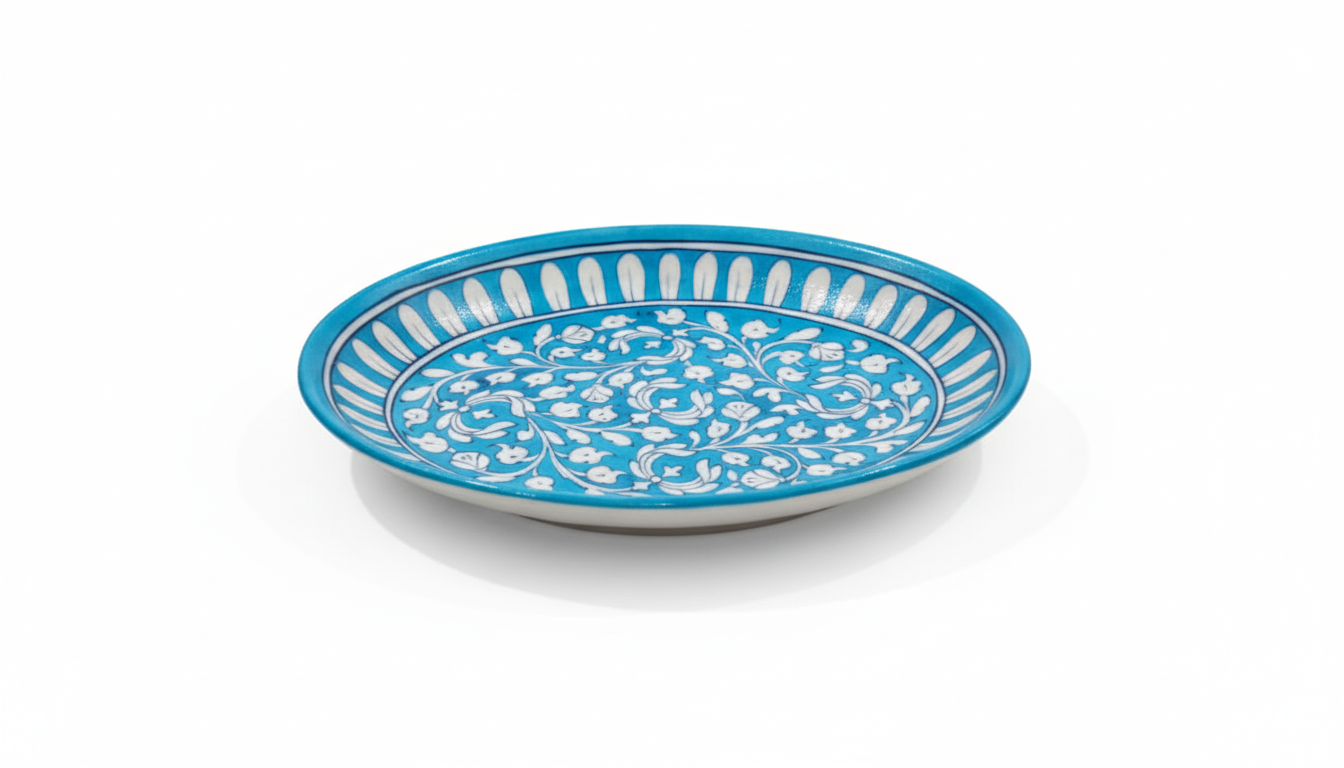 10 Inch Blue Pottery Oval Plate – Jaipur Handcrafted Floral Ceramic Platter | Blue Pottery Oval Shape Serving Plates