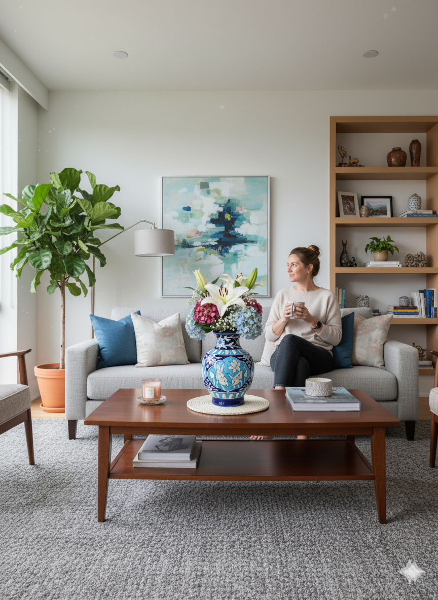 10-Inch Hand-Painted Turquoise & Cobalt Blue Pottery Vase | Traditional Indian Ceramic Vase with Birds & Floral Motif | Elegant Home Decor | Unique Artisan Gift