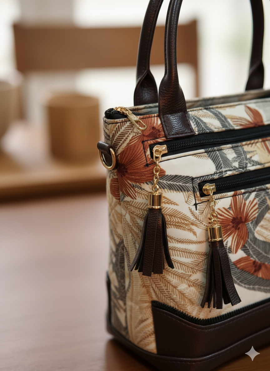 Jaipur Jute Handcrafted Bag – Boho Designer Tote with Floral Canvas & Leather Details | Eco-Friendly Jaipur Bag for Women