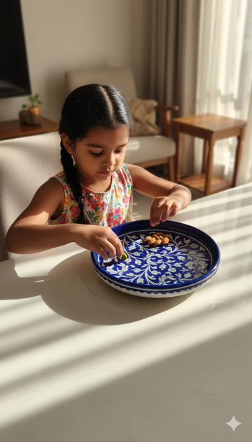  10 Inch Blue Pottery Pasta Plate – Jaipur Handcrafted Deep Round Ceramic Plate | Indian Floral Dinnerware for Pasta & Salads