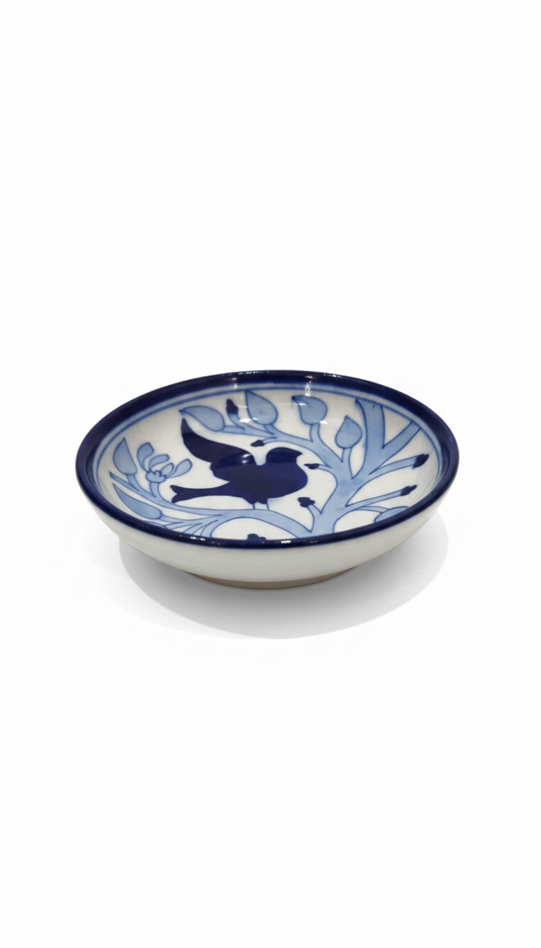 6 Inch Blue Pottery Lotus Plate – Jaipur Handcrafted Floral Ceramic Snack Plate | Indian Lotus Design Decorative Plate