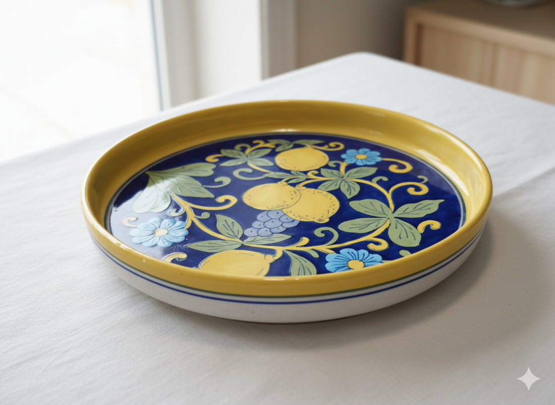 10 Inch Blue Pottery Pasta Plate – Jaipur Handcrafted Deep Round Ceramic Plate | Indian Floral Dinnerware for Pasta & Salads