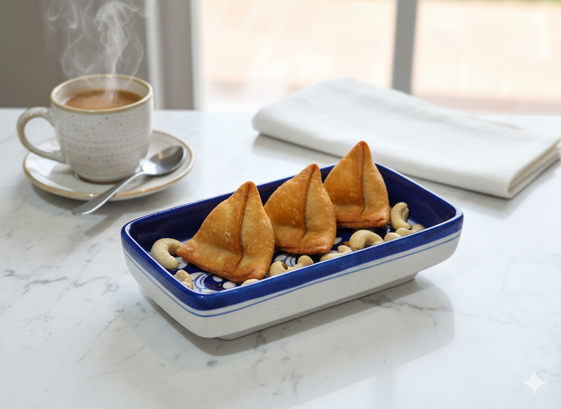 Hand-Painted Blue Pottery Snack Tray for Tea & Coffee | Decorative Ceramic Serving Platter