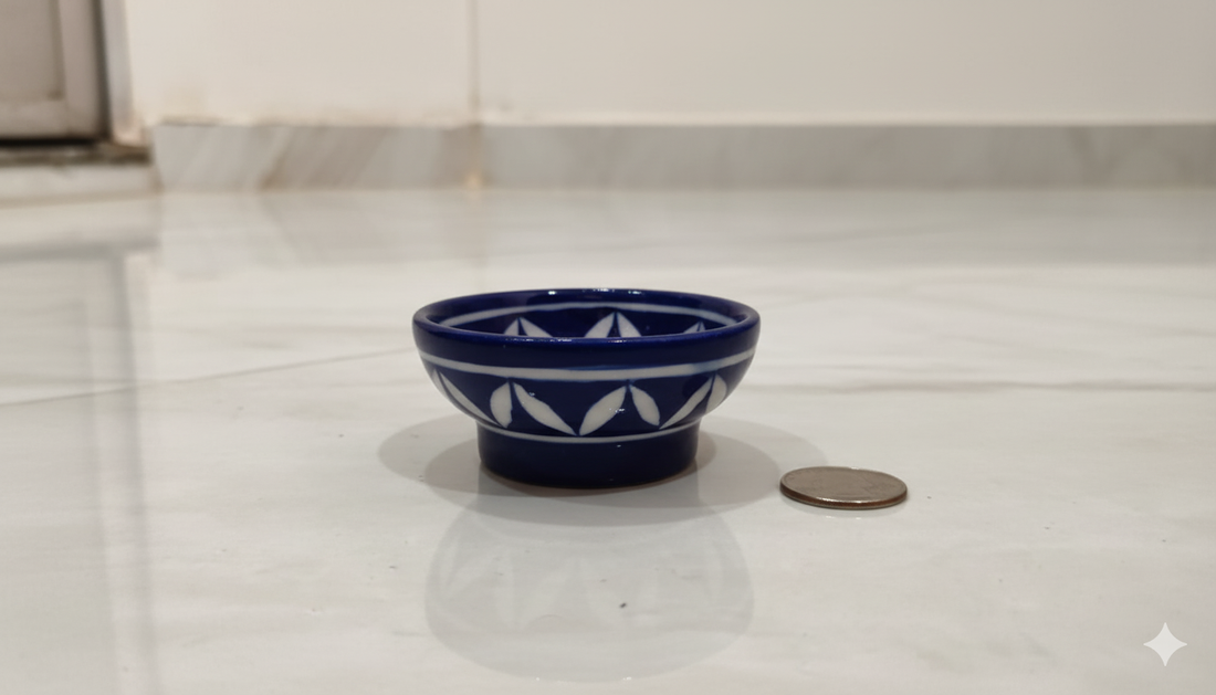 3 Inch Blue Pottery Mini Bowl – Jaipur Handcrafted Floral Ceramic Chutney & Dessert Bowl | Indian Small Serving Tableware