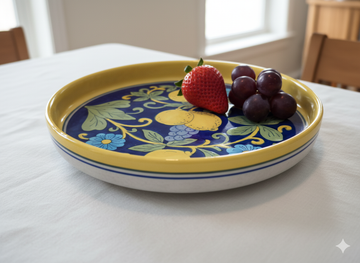 10 Inch Blue Pottery Pasta Plate – Jaipur Handcrafted Deep Round Ceramic Plate | Indian Floral Dinnerware for Pasta & Salads