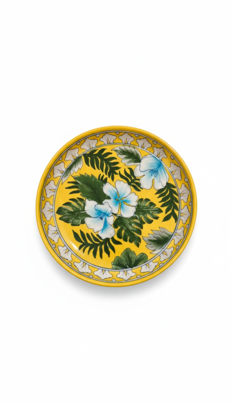 10 Inch Ceramic Plates – Handcrafted Blue Pottery Dinner Plates | Round Shape Indian Artisanal Tableware