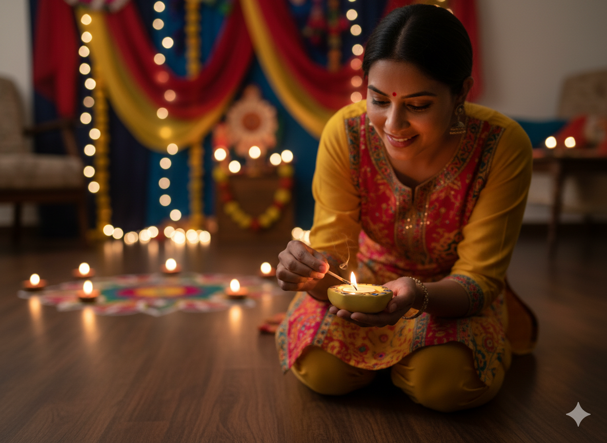 Hand-Painted Blue Pottery Tealight Candle Holders (Set of 2) - Traditional Indian Floral Ceramic Votive Holders for Home Decor, Diwali, and Gifting.