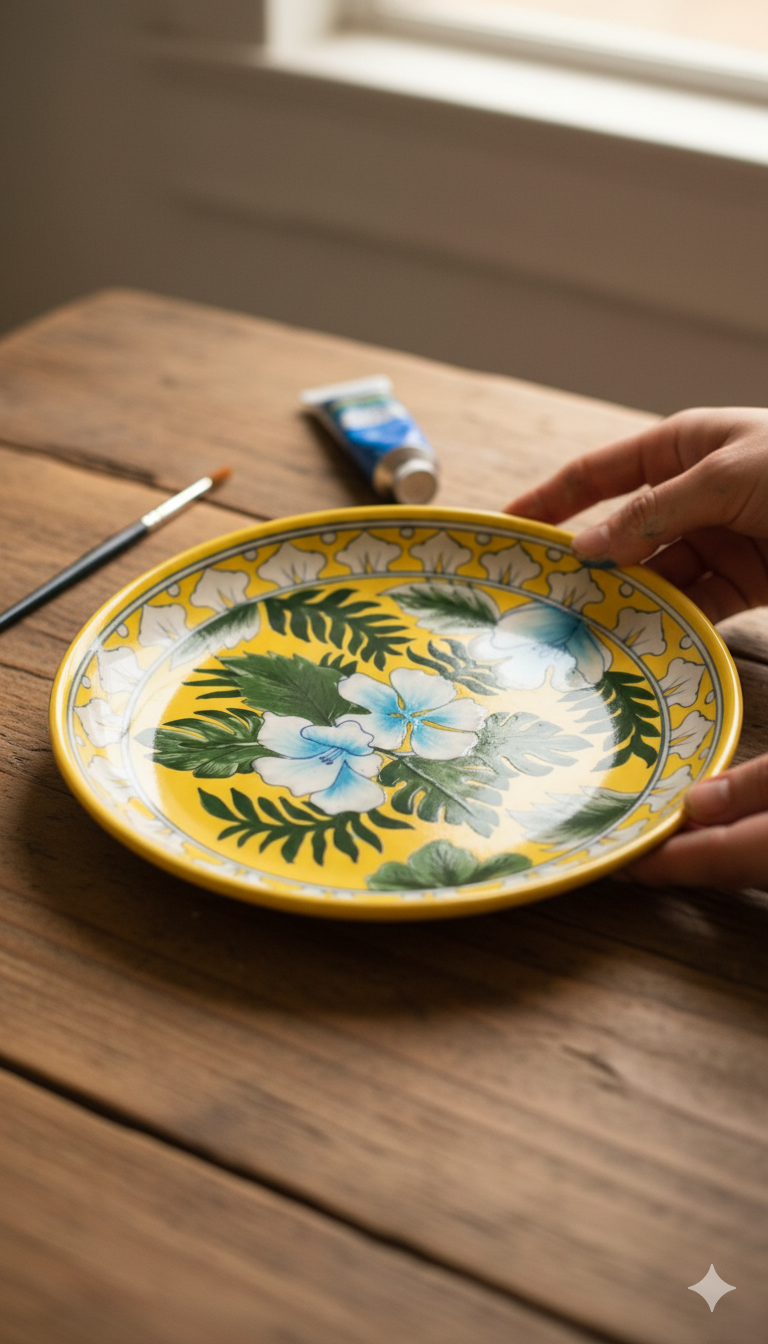 10 Inch Ceramic Plates – Handcrafted Blue Pottery Dinner Plates | Round Shape Indian Artisanal Tableware