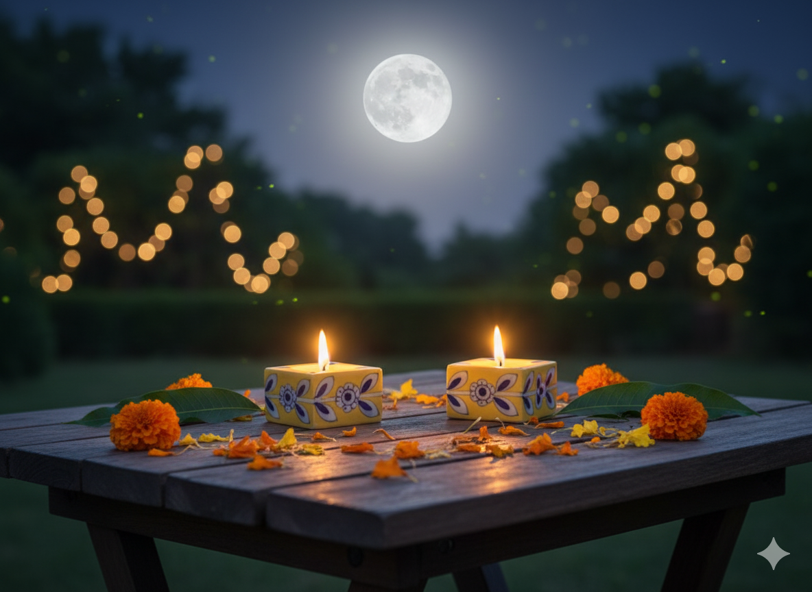 Hand-Painted Ceramic Evil Eye Tealight Candle Holders (Set of 2) - Yellow Indian Diya for Diwali Decoration, Good Luck & Puja - Artisan Votive Holder.