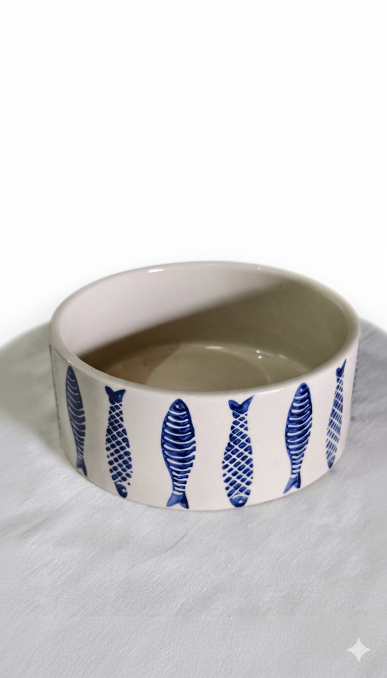 Handmade Jaipur Blue Pottery Fish Design Ceramic Bowl – Artisan Round Pottery Decor & Serving Bowl