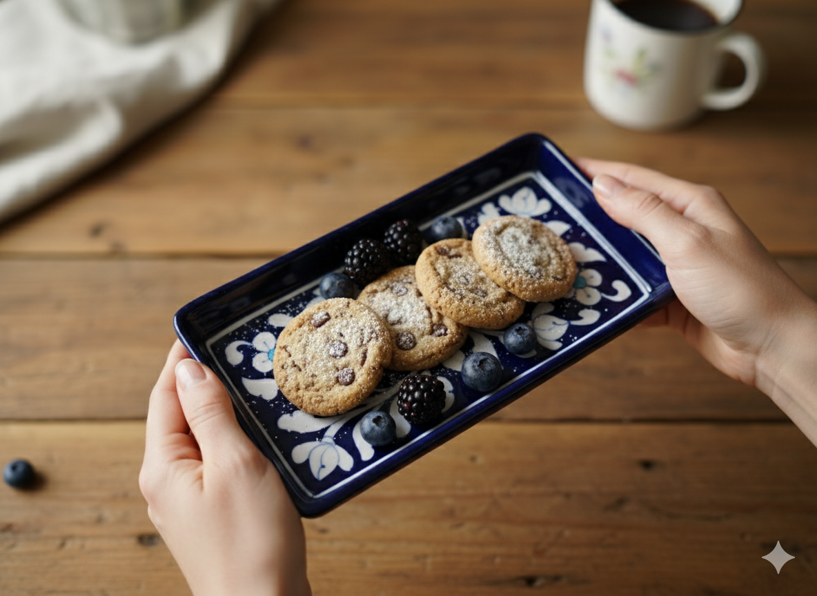 4 Inch Handmade Jaipur Blue Pottery Tray – Small Rectangular Floral Ceramic Multipurpose Serving & Snack Tray | Rajasthani Artisan Gift