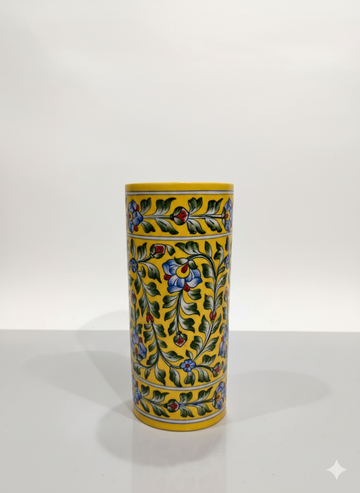 Jaipur Blue Pottery Vase 12 Inch – Handcrafted Floral Painted Decor Vase | Traditional Rajasthani Ceramic Art