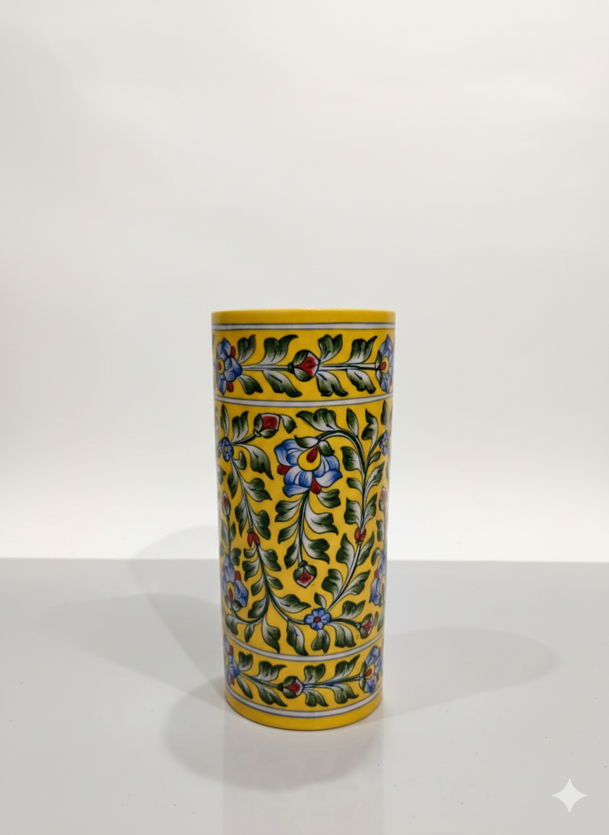 Jaipur Blue Pottery Vase 12 Inch – Handcrafted Floral Painted Decor Vase | Traditional Rajasthani Ceramic Art