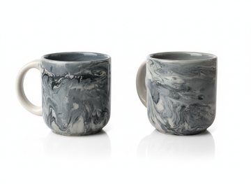 Handmade Ceramic Marble Cup Set of 2 – Modern Grey Swirl Coffee & Tea Cups | Designer Pottery Mug Pair for Home & Office
