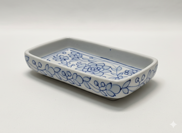 3 Inch Handmade Jaipur Blue Pottery Tray – Mini Floral Ceramic Multipurpose Snack & Trinket Tray | Rajasthani Artisan Craft
