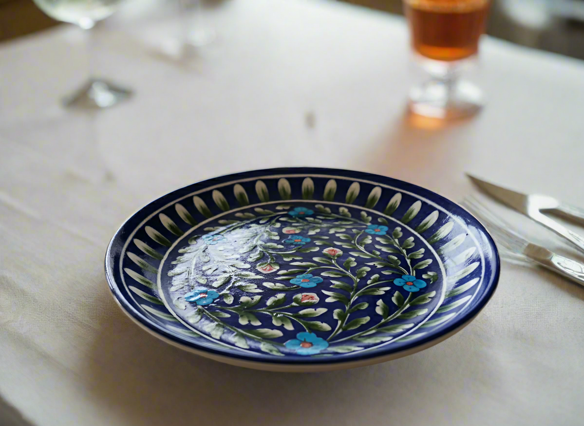 ( 10 inch )  Handmade Jaipur Blue Pottery Plate – Floral Ceramic Dining & Decor | Rajasthani Artisan Craft