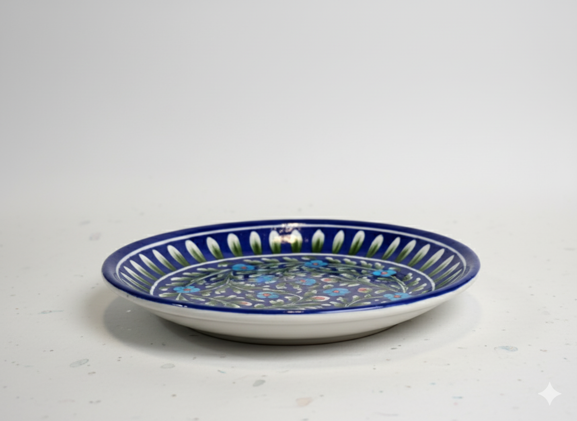 ( 10 inch )  Handmade Jaipur Blue Pottery Plate – Floral Ceramic Dining & Decor | Rajasthani Artisan Craft