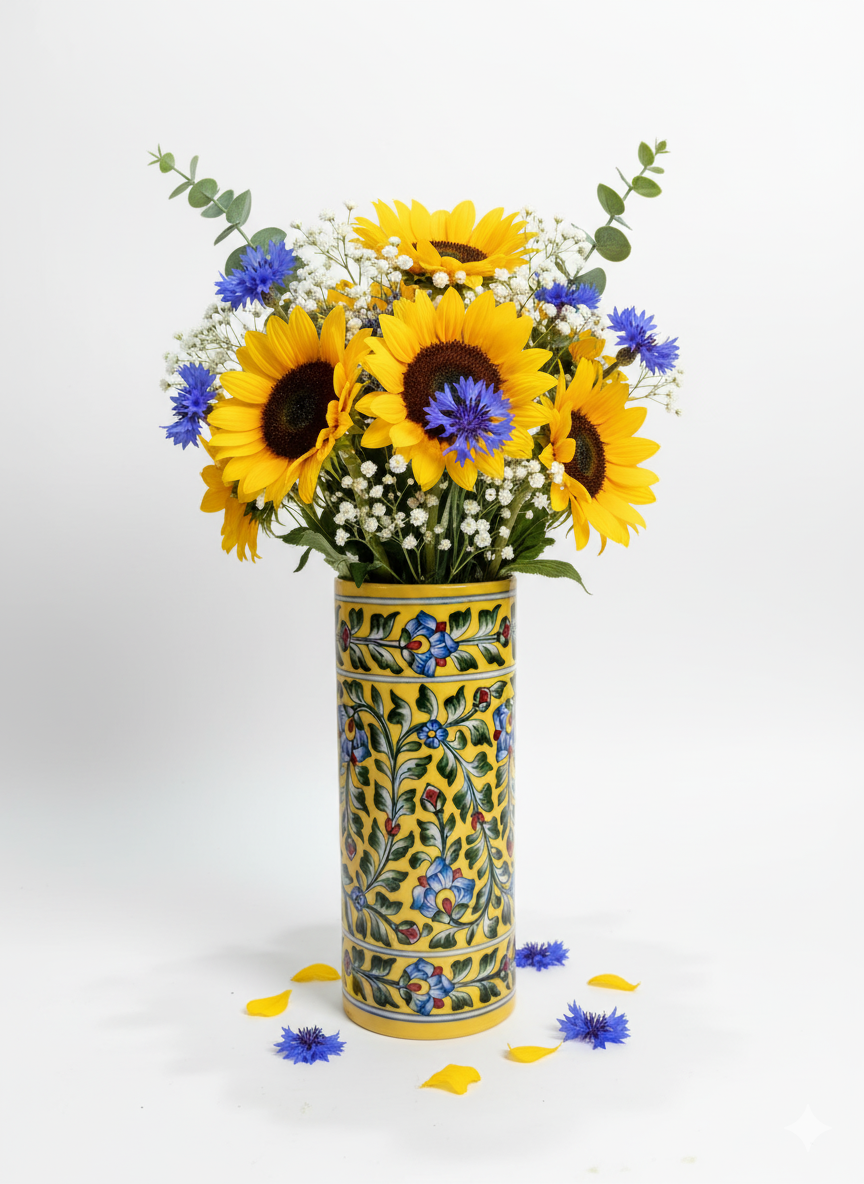 Jaipur Blue Pottery Vase 12 Inch – Handcrafted Floral Painted Decor Vase | Traditional Rajasthani Ceramic Art