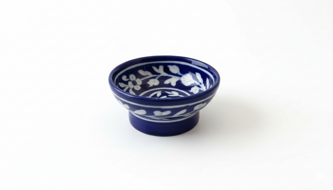 4 Inch Handcrafted Blue Pottery Bowl – Jaipur Mini Floral Ceramic Dessert & Dipping Bowl | Indian Artisan Small Serving Bowl