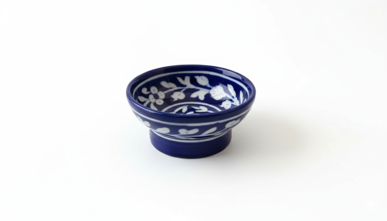 4 Inch Handcrafted Blue Pottery Bowl – Jaipur Mini Floral Ceramic Dessert & Dipping Bowl | Indian Artisan Small Serving Bowl