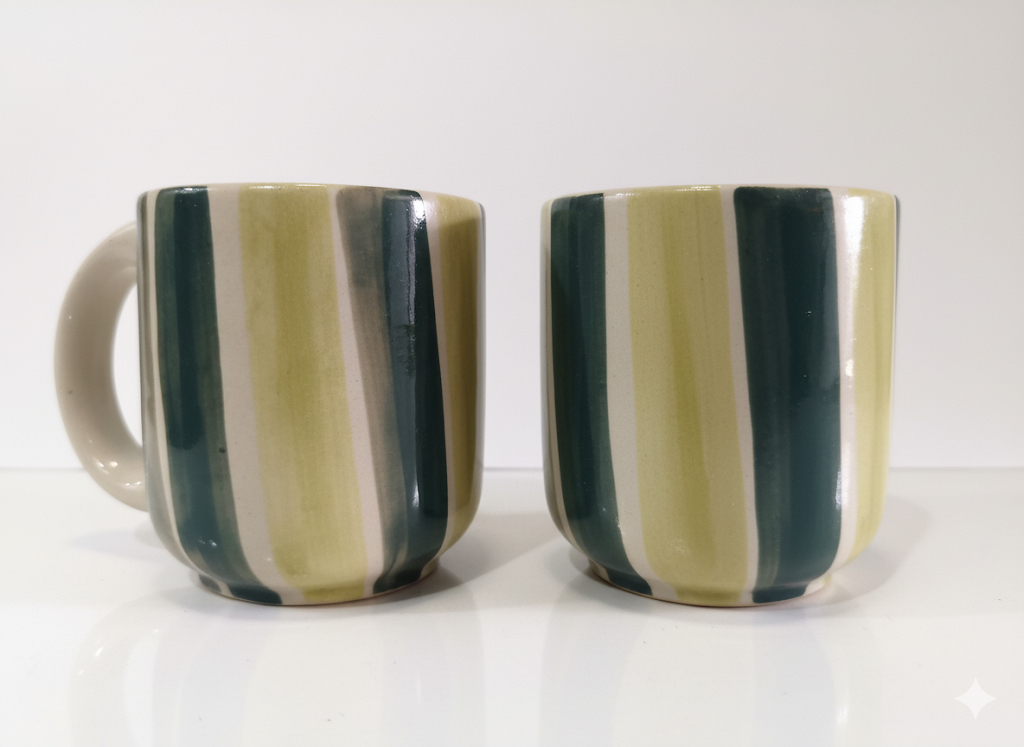 Handmade Ceramic Marble Cup Set of 2 – Modern Grey Swirl Coffee & Tea Cups | Designer Pottery Mug Pair for Home & Office