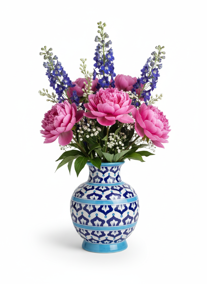 Authentic 6" Blue Pottery Mini Vase | Jaipur Ceramic Geometric Pattern | Hand-Crafted Indian Decorative Pot | Elegant Small Home Decor