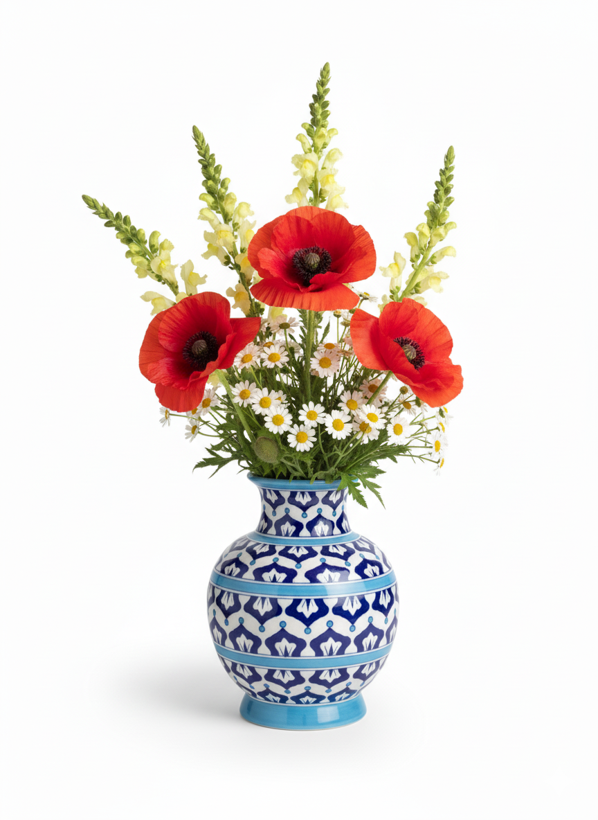 Authentic 6" Blue Pottery Mini Vase | Jaipur Ceramic Geometric Pattern | Hand-Crafted Indian Decorative Pot | Elegant Small Home Decor