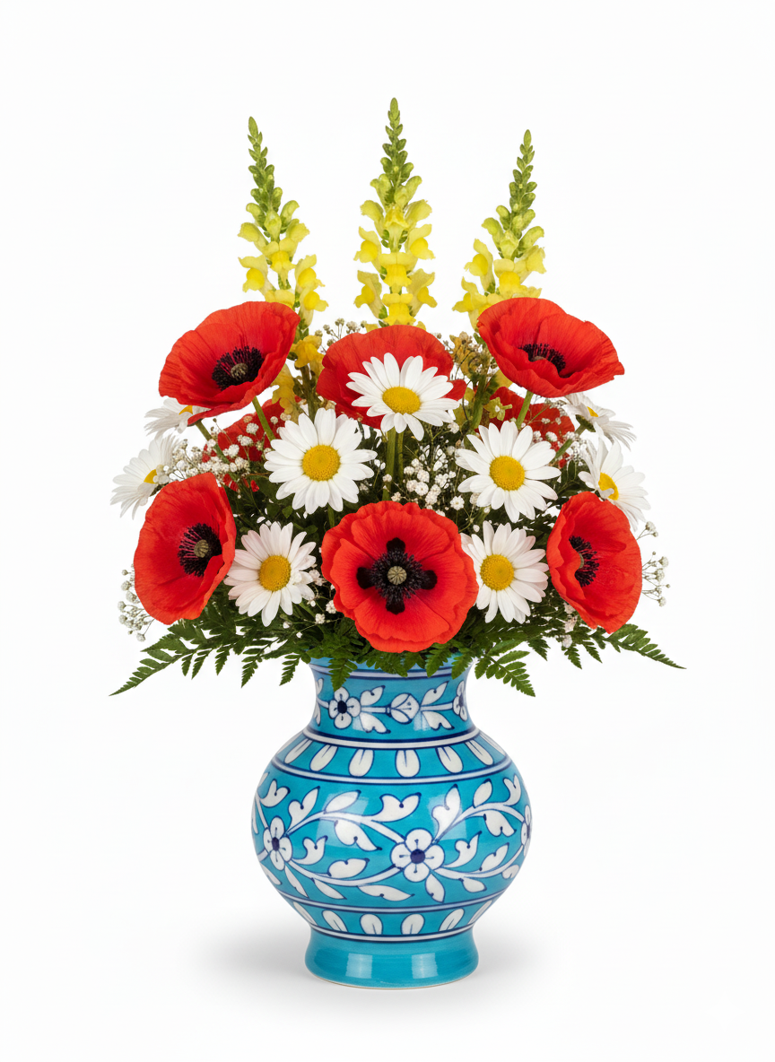 Authentic 6" Jaipur Blue Pottery Vase | Small Rounded Ceramic Pot with Intricate Geometric Design | Artisan Indian Handicraft