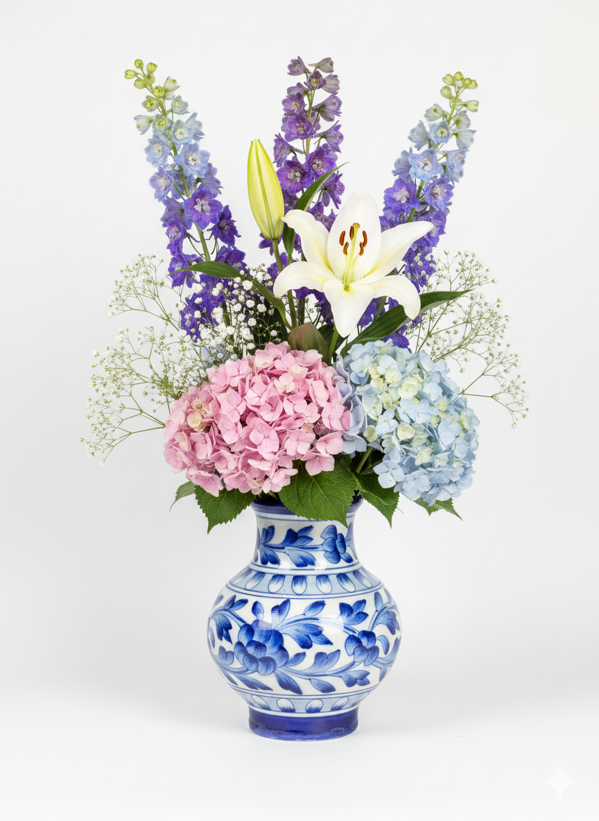 Bohemian Sunshine Blue  6-Inch Blue Pottery Vase | Hand-Painted Floral & Bird Motif