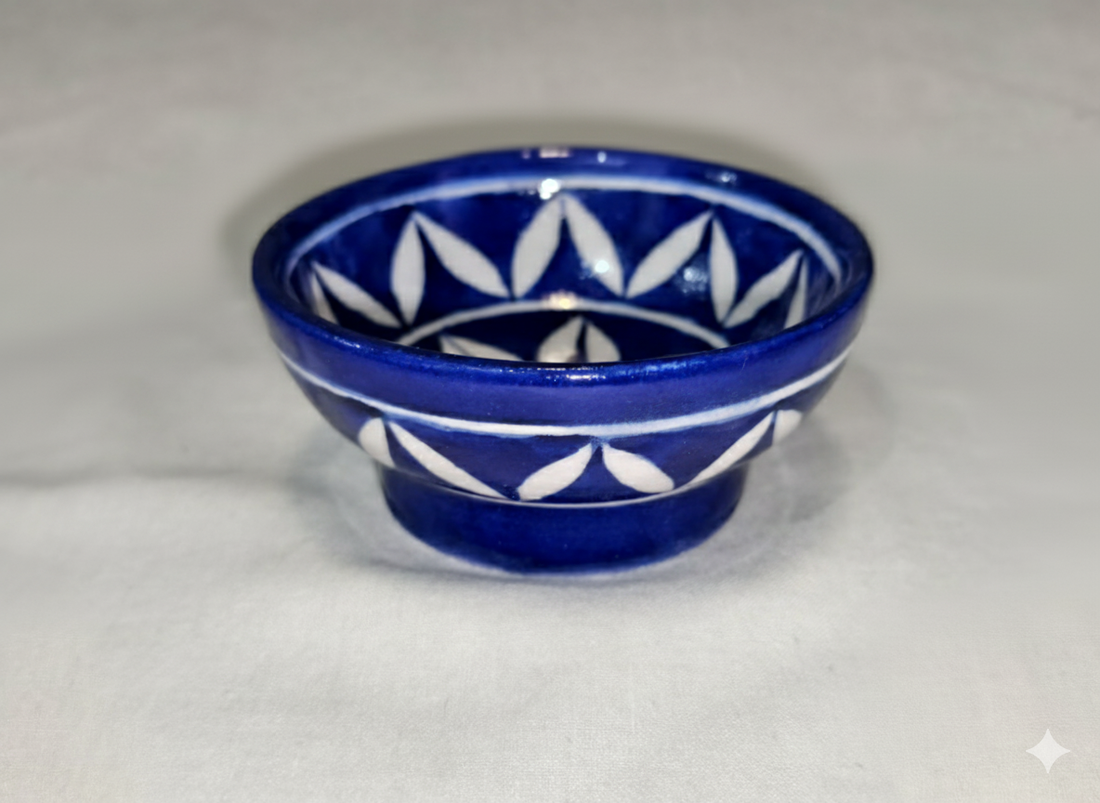 Elegant Cobalt Blue 4-Inch Blue Pottery Bowl | Hand-Painted Ceramic Katori | Small Serving Bowl