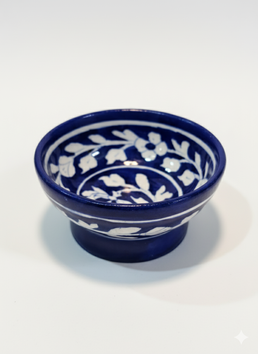 Modern Cobalt Blue 8-Inch Blue Pottery Bowl | Hand-Painted Geometric Ceramic Serving Bowl