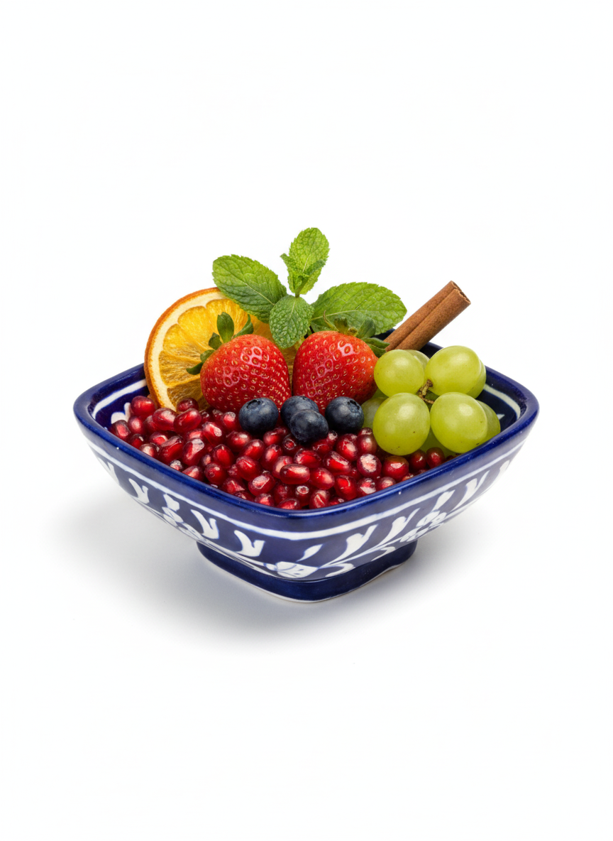 Artisan Cobalt Blue 6-Inch Square Blue Pottery Bowl | Hand-Painted Floral Serving Dish