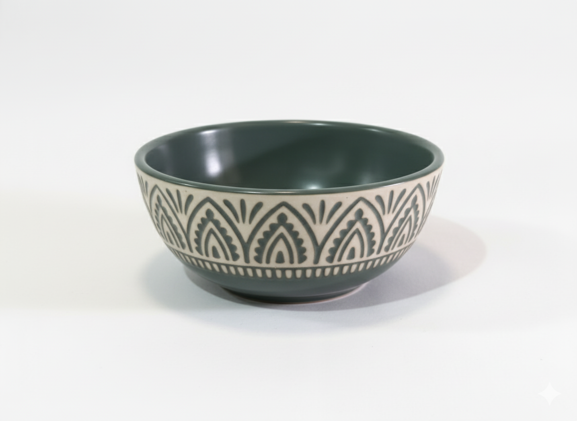 Stoneware Ceramic Cereal Bowl - Deep & Durable for Soup, Salad, Rice & Snacks - Microwave & Dishwasher Safe - Artisan Patterned Design