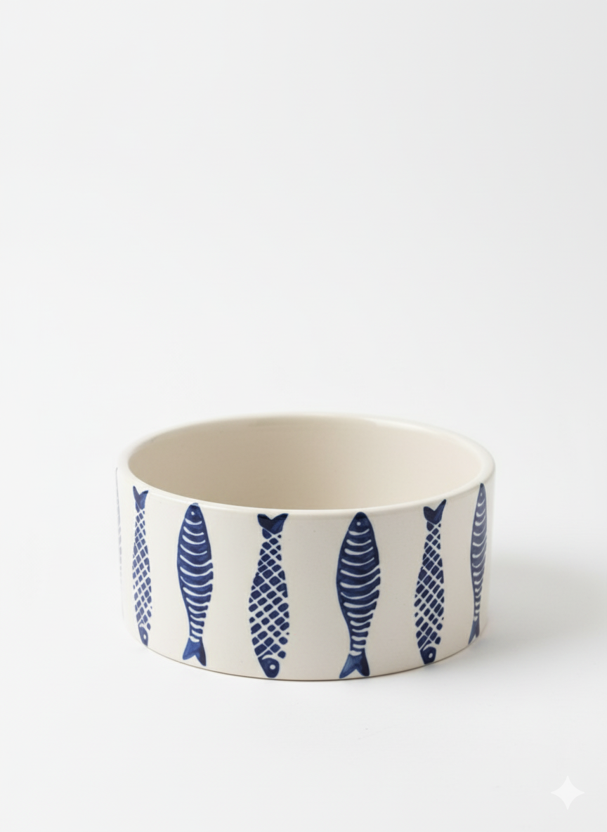 6-Inch Stoneware Low Bowl - Rustic Blue Floral on Speckled Beige -  Ceramic Dish for Salads, Pasta & Cereal - Microwave & Dishwasher Safe