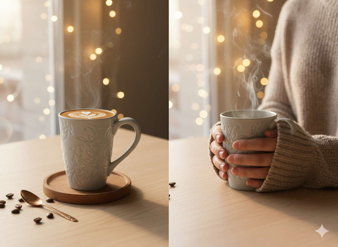 Handmade Ceramic Mug Set of 2 – Grey Floral Embossed Coffee/Tea Mugs | Artisan Minimalist Pottery Gift