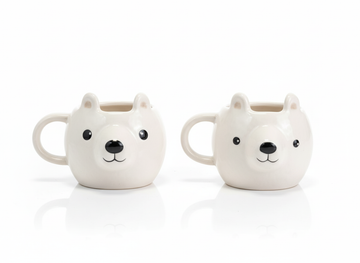 Handmade Ceramic Bear Face Mug Set of 2 – Cute Animal Pottery Coffee & Tea Cups | Playful 3D Kawaii Bear Mug Gift Set