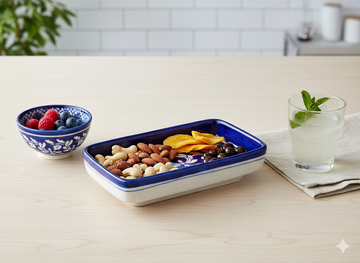 Hand-Painted Blue Pottery Snack Tray for Tea & Coffee | Decorative Ceramic Serving Platter