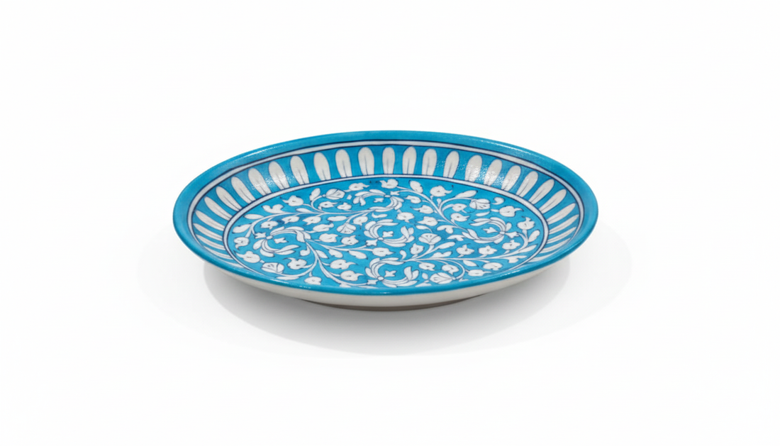 10 Inch Blue Pottery Oval Plate – Jaipur Handcrafted Floral Ceramic Platter | Blue Pottery Oval Shape Serving Plates