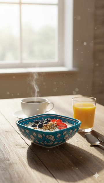 6 Inch Blue Pottery Bowl – Jaipur Handcrafted Floral Square Bowl | Traditional Indian Ceramic Snack Bowl