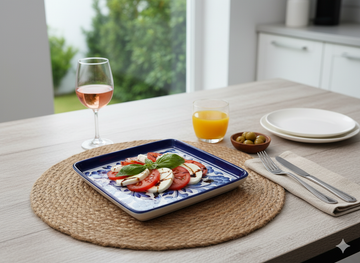 Hand-Painted Jaipur Blue Pottery Square Plate (8-Inch) - Traditional Indian Ceramic Snack, Dessert