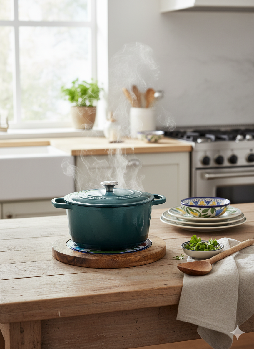 Hand-Painted Floral & Fruit Ceramic Trivet with Wood Base - 7-Inch Heat Resistant Pot Holder for Hot Dishes, Pots & Pans - Decorative Lemon & Flower Design.