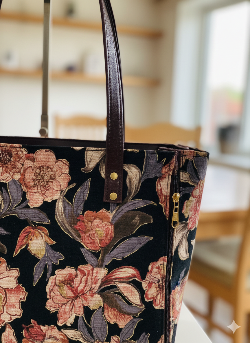 Vintage Floral Tapestry Tote Bag with Matching Crossbody – Elegant Jacquard Handbag Set for Women, Size 18x12 Inch Tote & 10x8 Inch Sling