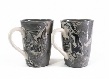 Handmade Marble Effect Ceramic Mug Set of 2  – Modern Grey Swirl Pottery Coffee Tea Cups | Unique Artisan Gift, Microwave Safe