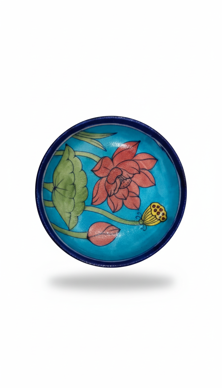 : 6 Inch Blue Pottery Lotus Plate – Jaipur Handcrafted Floral Ceramic Snack Plate | Indian Lotus Design Decorative Plate