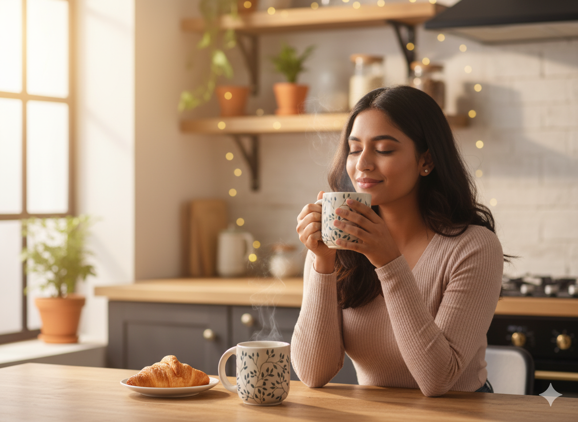 Handmade Ceramic Cup Set of 2 – Leaf Pattern Coffee & Tea Mugs | Artistic Greenery Design Pottery Cups for Kitchen & Office