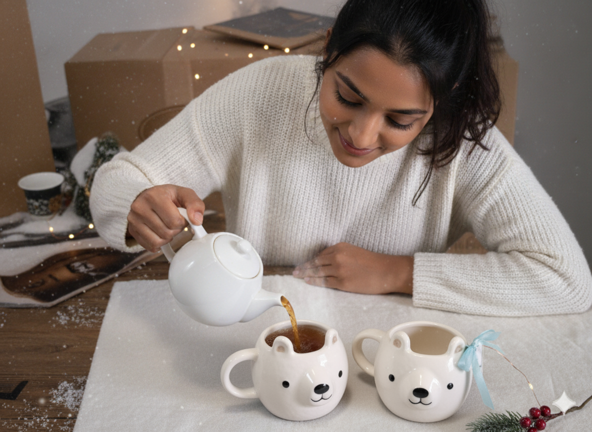 Handmade Ceramic Bear Face Mug Set of 2 – Cute Animal Pottery Coffee & Tea Cups | Playful 3D Kawaii Bear Mug Gift Set